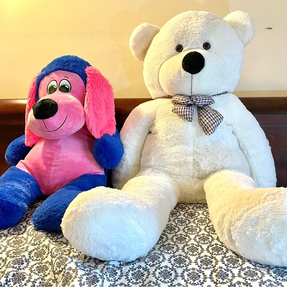 Giant 4 feet Stuffed White Teddy Bear Giant 3 Feet Blue/Pink Stuffed Animal Toy - Picture 1 of 3